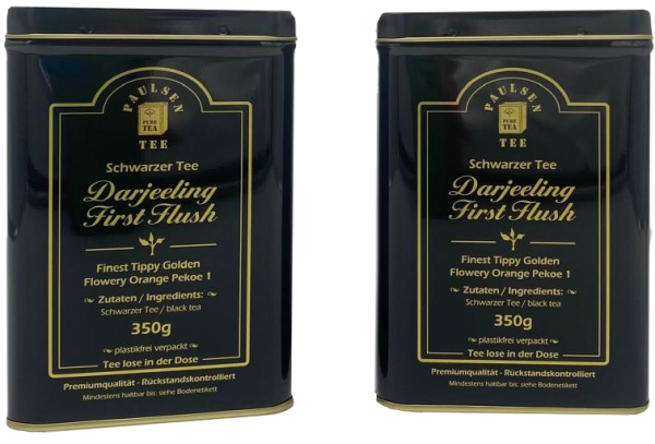 Darjeeling First Flush Ernte 2024 schwarzer Tee, Premiumqualität 2x 350g in einer für Lebensmittel geeigneten Dose